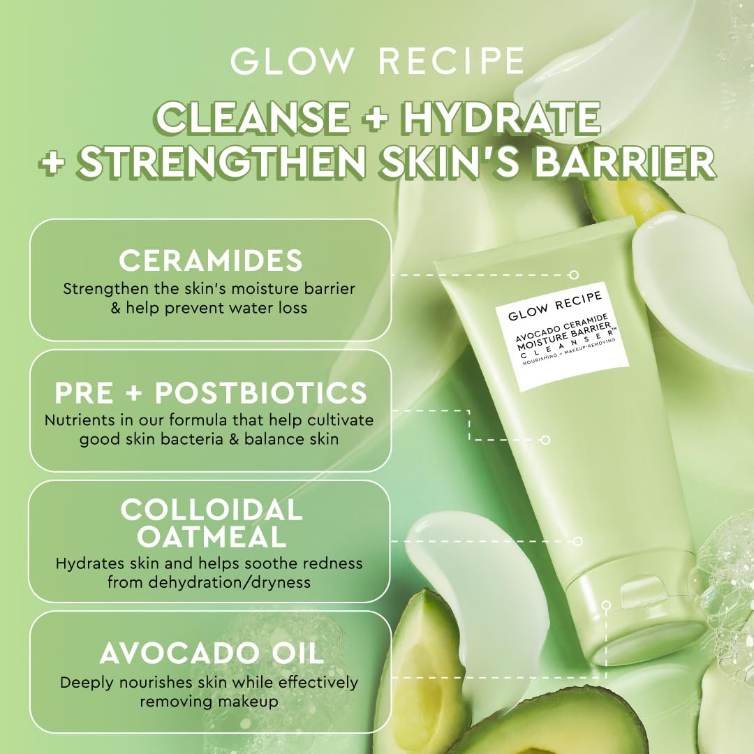 Glow Recipe Avocado Ceramide Facial Cleanser, Korean Double Cleanse Second Step, Hydrating Gel-to-Foam Face Wash for Dry Skin, Barrier Support Beauty & Personal Care Glow Recipe