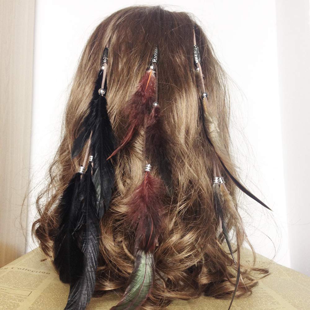 Jurxy Women Feather Hair Clips Set of 3 Handmade Boho Hippie Hair Extensions with Clip Comb Hairpin Headdress Beauty & Personal Care Jurxy