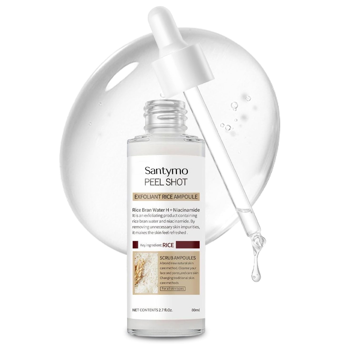 Exfoliant Rice Ampoule 2.7 fl oz, Gentle Peeling Exfoliating Face Wash for All Skin Types, BHA Salicylic Acid Exfoliator, Dead Skin Remover with Rice Beauty & Personal Care Santymo