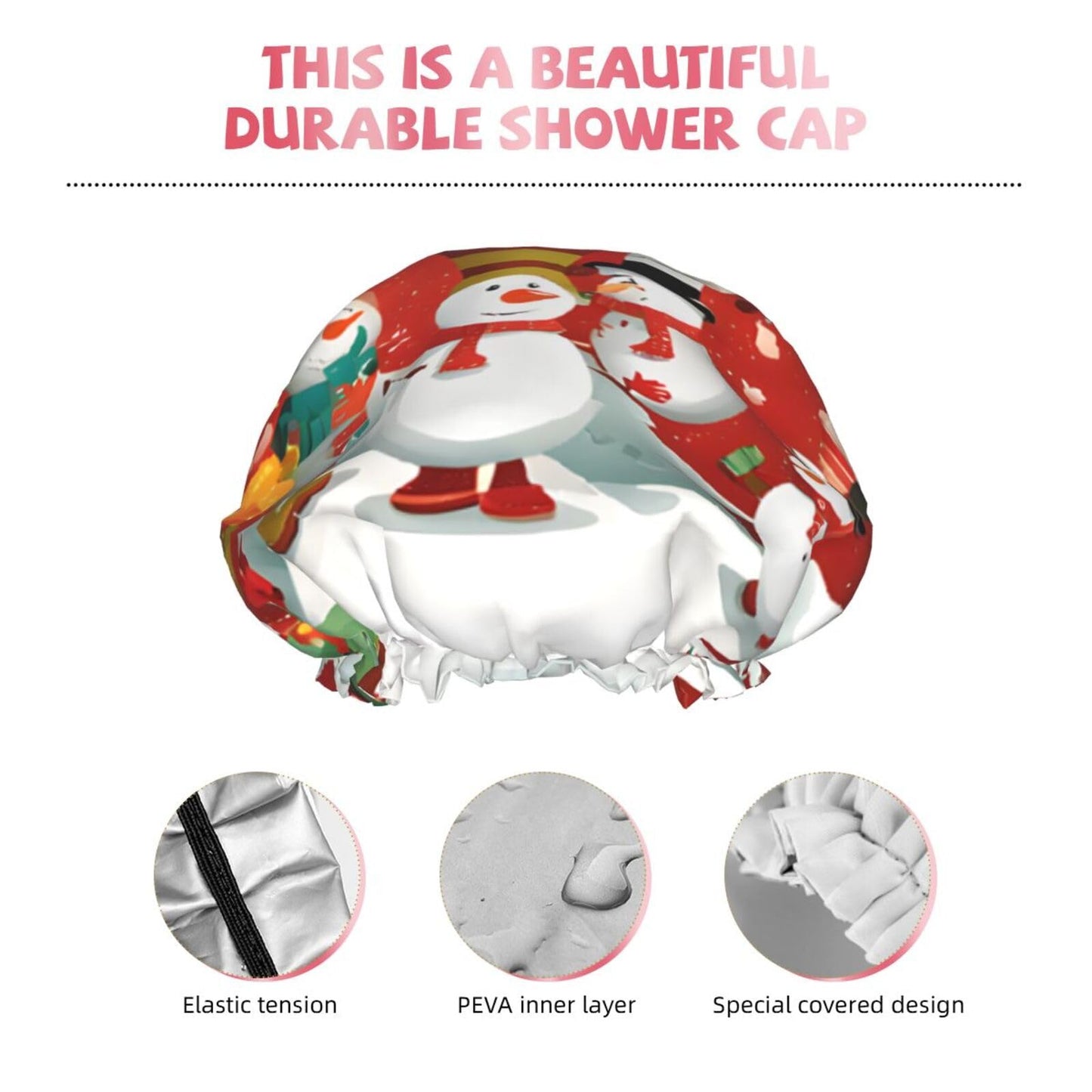 Merry Christmas Printed Double Layer Lined Shower Cap,Shower Caps For Women Reusable Beauty and Personal Care BEIVGOXL
