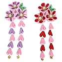 2pcs Womens Girls Kimono Traditional Tsumami Kanzashi Outfit Wedding Japanese Asian Yukata Hair Tie Flower Floral Fan Barrette Clip (Pink/Red Beauty & Personal Care Amosfun