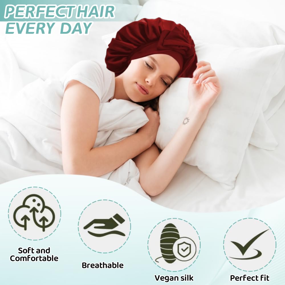 Silk Bonnet for Sleeping Women?Hair Bonnet for Sleeping Silk Night Cap for Curly/Natural Hair Skin Russet, Large Beauty and Personal Care VECIIR