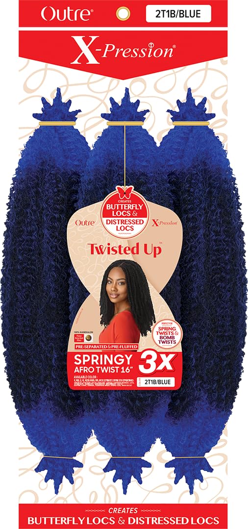 Outre X-Pression Synthetic Braid - 3X SPRINGY AFRO TWIST 16 (2T1B/BLUE)