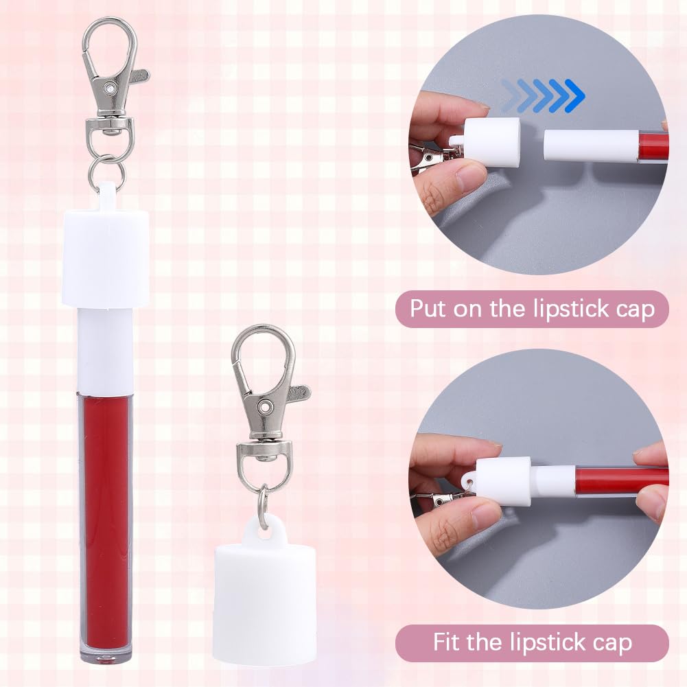CRASPIRE 4Pcs Lip Balm Keychains Silicone Cap White Lip Gloss Key Chain Portable Holder Durable Practical Accessory Replacement Secure Clip for Bags Beauty and Personal Care CRASPIRE
