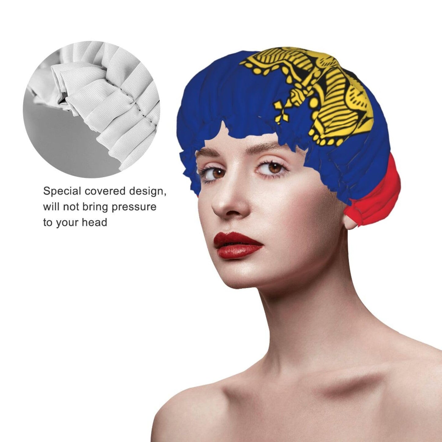 Liechtenstein Flag Prints Shower Cap Double Layer Lined Waterproof Bathing Shower Hat Beauty and Personal Care Hayyett