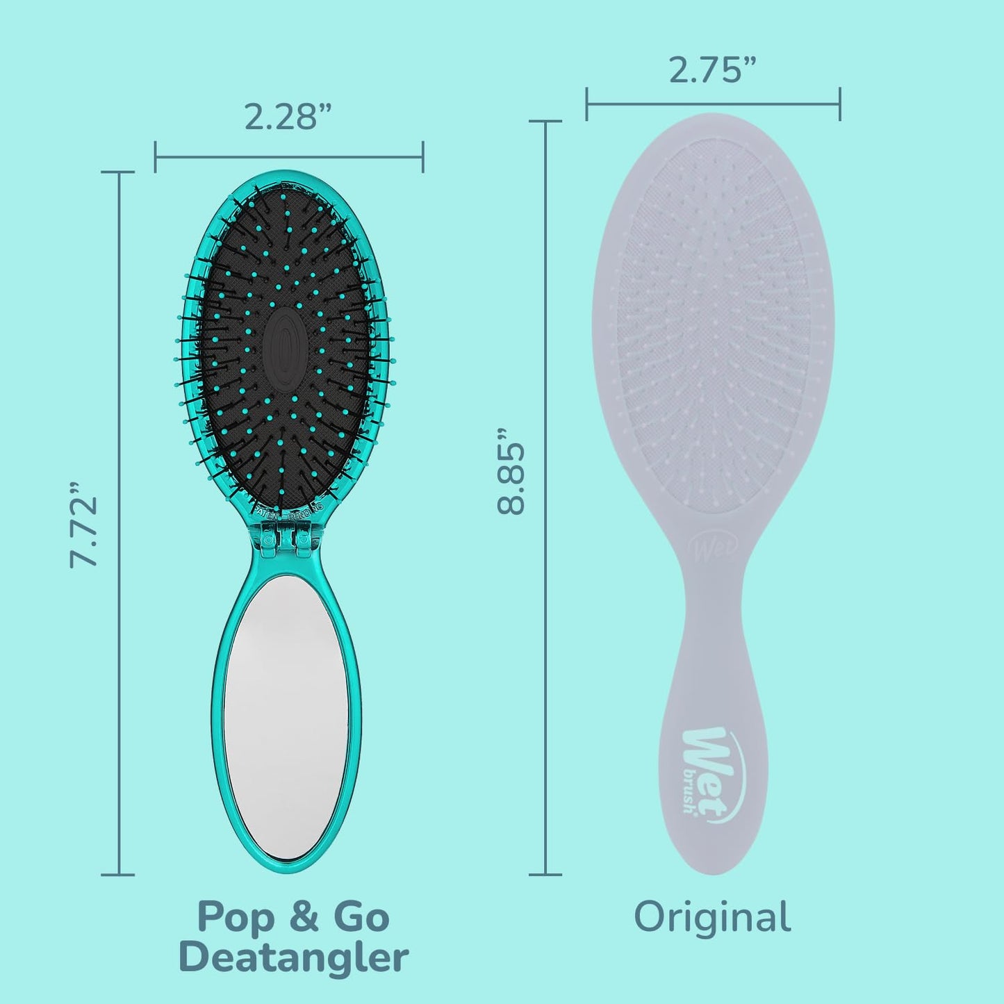 Wet Brush Pop Go Detangler, Blue Teal - Foldable, On-The-Go Design, Travel Brush, Ultrasoft IntelliFlex Bristles, Detangling Hairbrush, Built-In Beauty & Personal Care Wet Brush