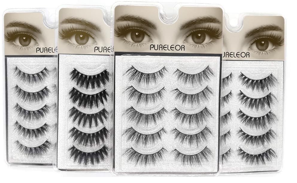 PURELEOR Natural Look Eyelashes 3D Mink Cat Eye Lash Wispies 15mm Manga Lashes 5 Pairs Soft Reusable False Eyelashes Lightweight, No Glue Included Beauty & Personal Care PURELEOR