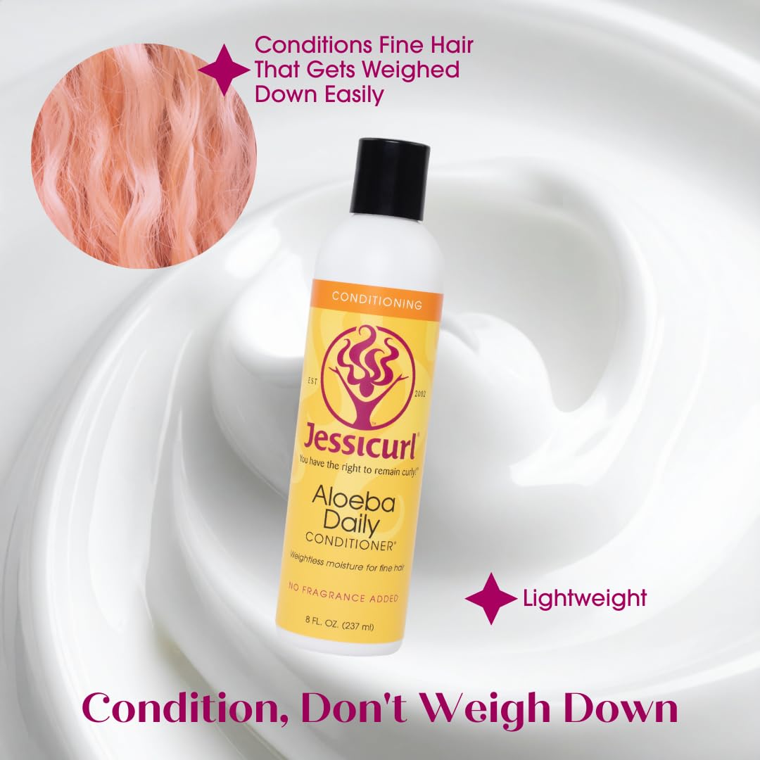 Jessicurl, Aloeba Daily Conditioner for Curly Hair, Island Fantasy, 8 Fl oz. Leave in Conditioner and Hair Detangler for Fine Hair