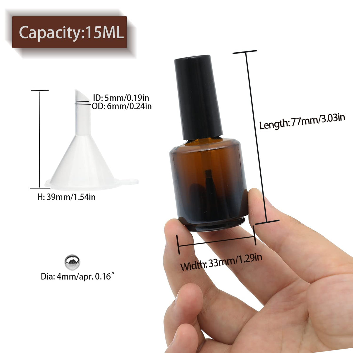 Agidea 6PCS Empty Nail Polish Bottles Amber 15ML/0.5 oz, Empty Dark Glass Refillable Nail Polish Bottles with Brush & Mixing Balls & Funnels,Brown Beauty & Personal Care Agidea