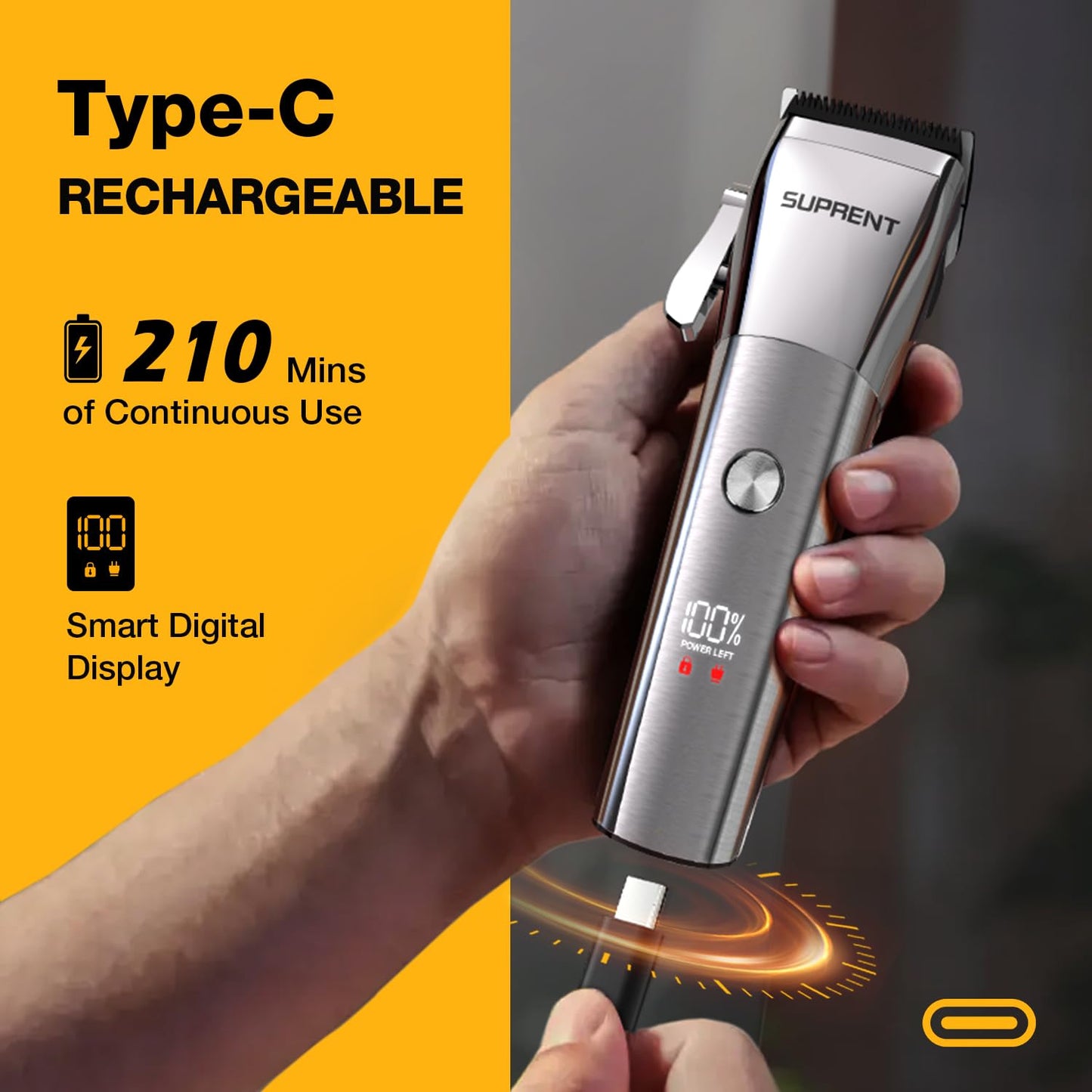 SUPRENT Low Noise Hair Clippers for Men Easy-Clean Waterproof Clippers, Cordless Clippers & Trimmers Set for Family Grooming Beauty and Personal Care SUPRENT