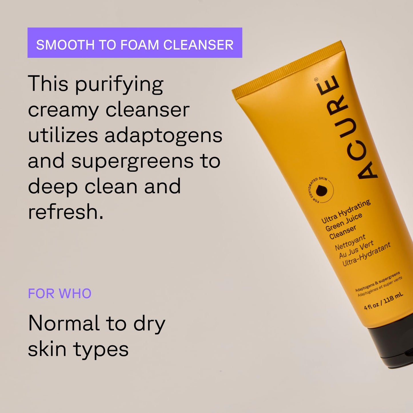 Acure Ultra Hydrating Green Juice Face Cleanser - Superfood Cleanser, Green Face Wash for Women & Men, Clean Skin Formula with Spinach, Blackhead Beauty & Personal Care Acure