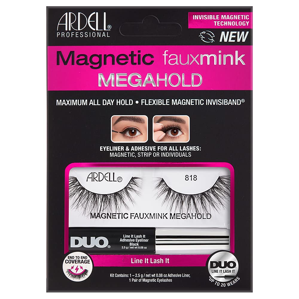 Ardell Magnetic Eyelashes Fauxmink Lashes & MegaHold Magnetic Liquid Eyeliner 818, 1 Pair