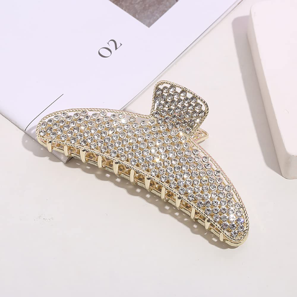 2 Pack Large Rhinestone Hair Clips, Crystal Pearl Hair Claw Clips, Black Gold Jumbo Jaw Clip, Nonslip Hair Claw for Thick Long Hair, Fashion Hair Beauty & Personal Care XinMerry