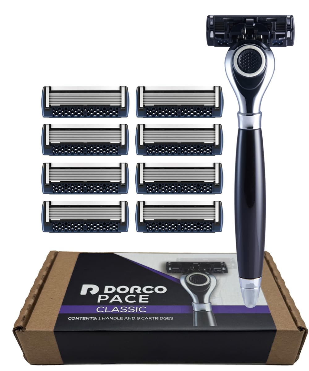 DORCO Pace Classic - Seven Blade Razor System with Pivoting Head and Premium Handle- 9 Pack (1 Handle + 9 Cartridges) Beauty and Personal Care DORCO