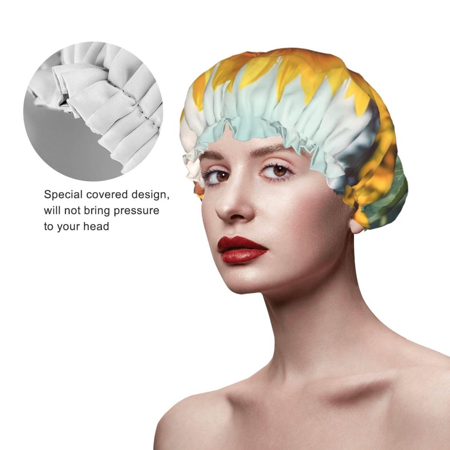 Beautiful sunflower Shower Cap for Women Men Large Reusable Shower Bonnet Double-Layer Waterproof Bath Caps Elastic Band Hair Hat for All Hairstyles Beauty and Personal Care BWLHJKE