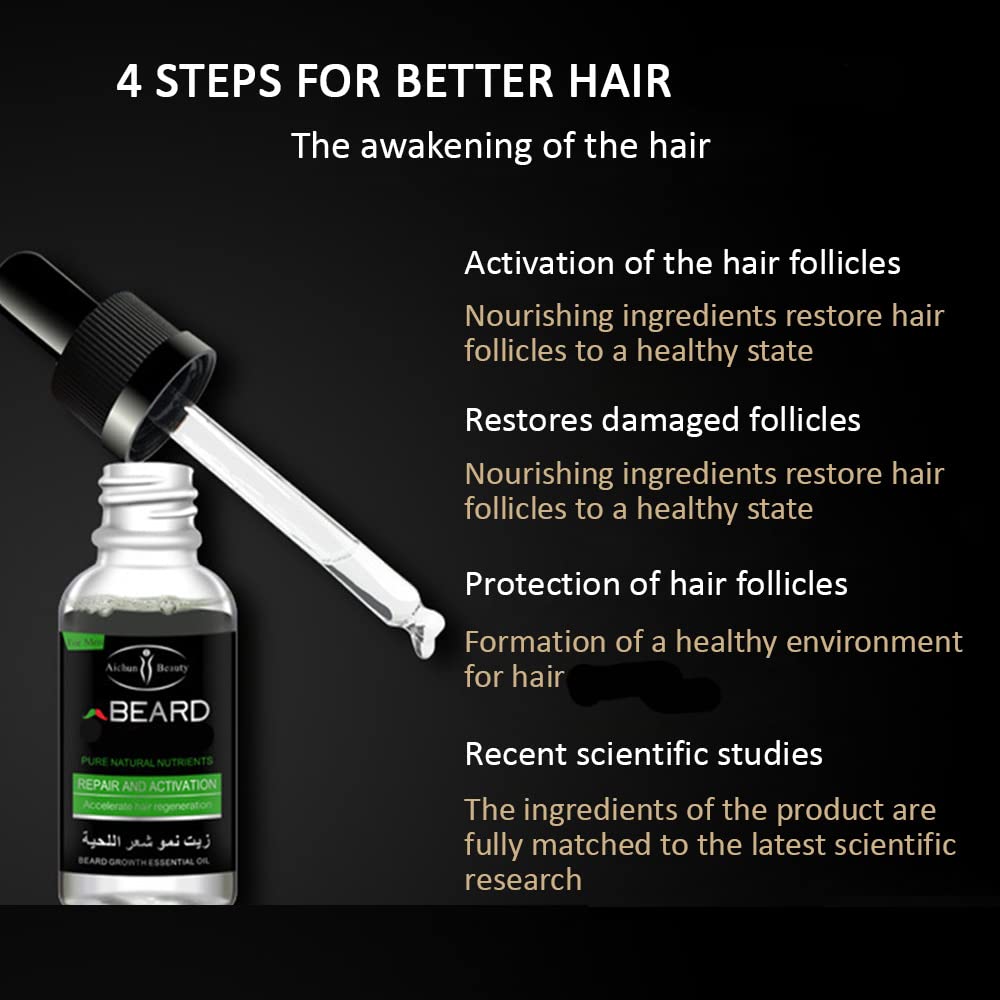 AICHUN BEAUTY Beard Grow Oil - Facial Hair Supplement - Thicker Beard Care - Mens Hair Growth Vitamins 30ml/1.01oz Beauty and Personal Care AICHUN BEAUTY