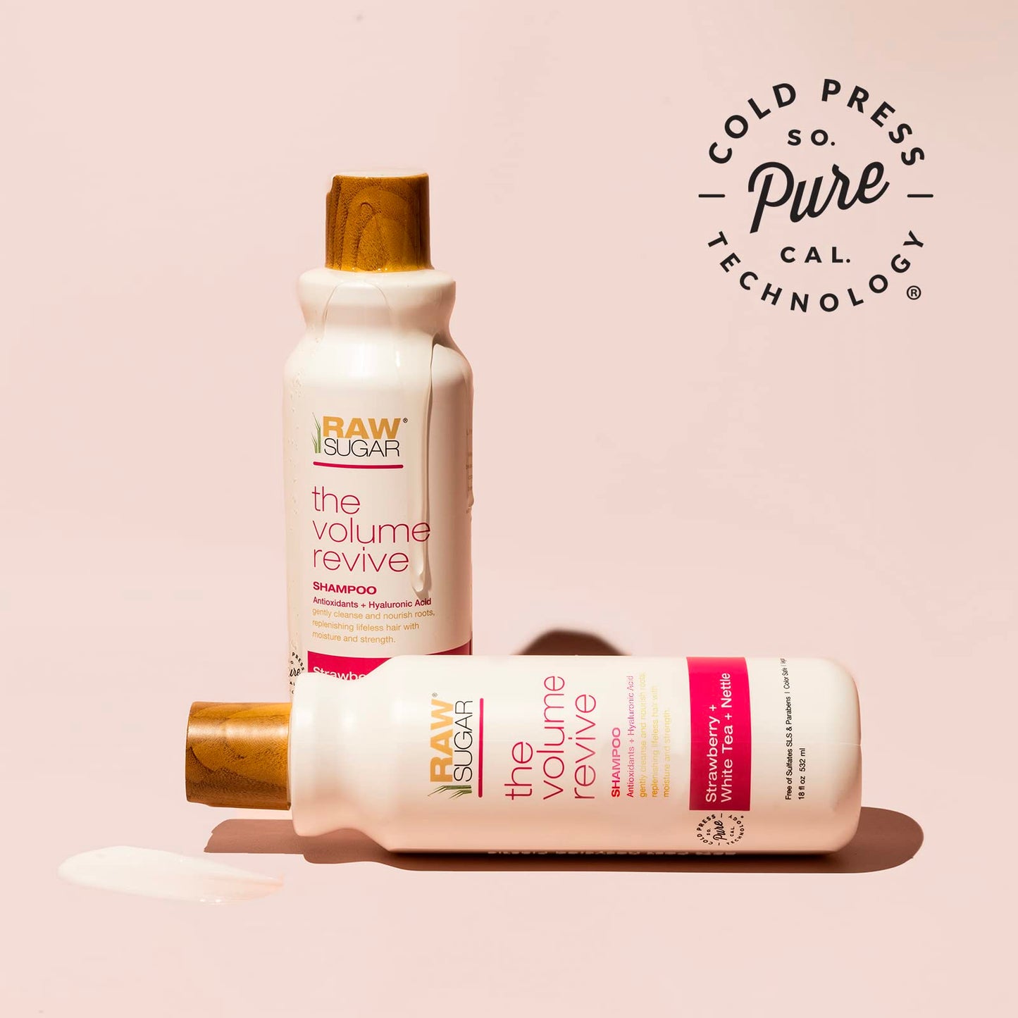 RAW SUGAR Volume Revive Shampoo. Antioxidants + Hyaluronic Acid. Strawberry + White Tea + Nettle. 18 Fl Oz Bottle Beauty & Personal Care RAW SUGAR
