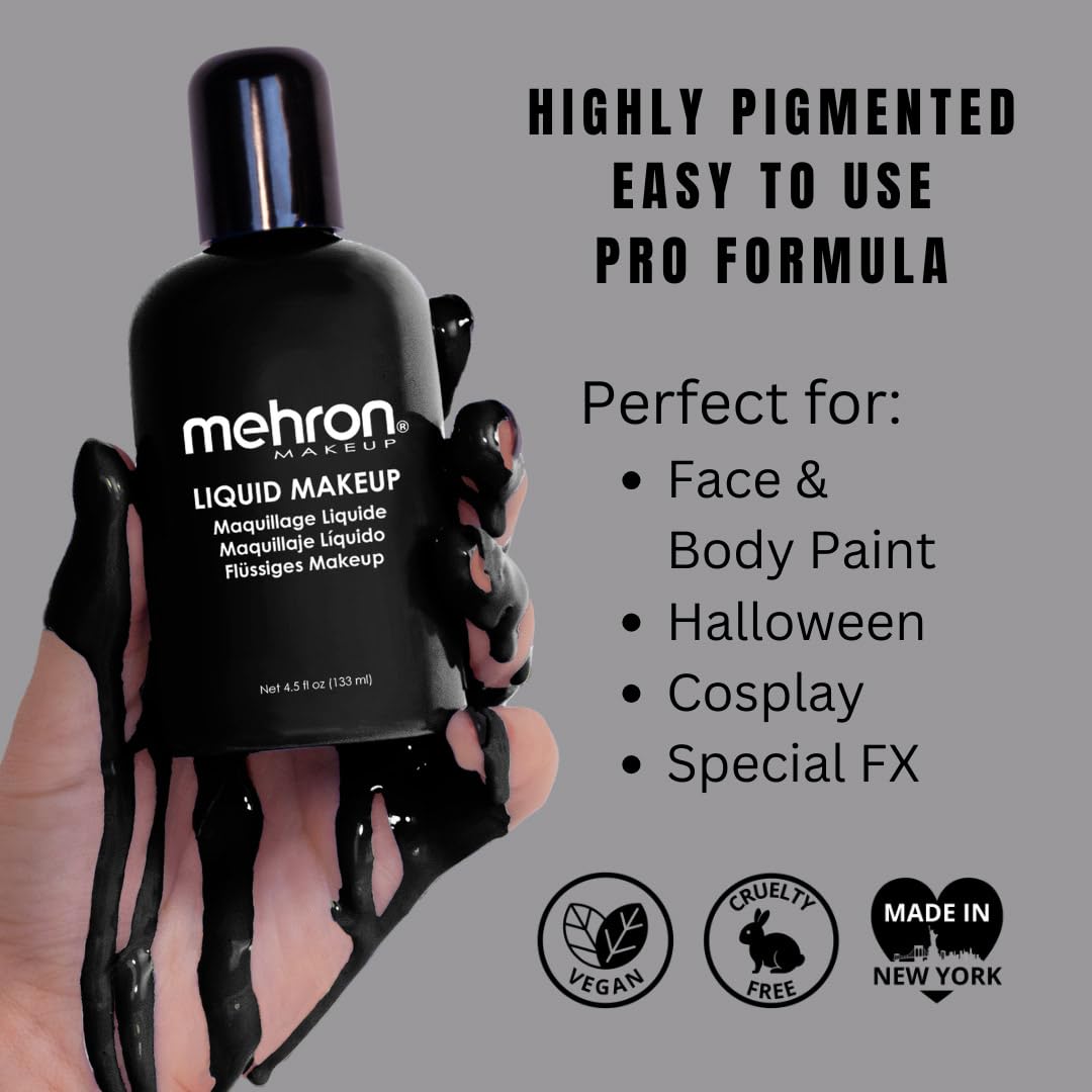 Mehron Makeup Liquid Makeup - BLACK, Face & Body Paint