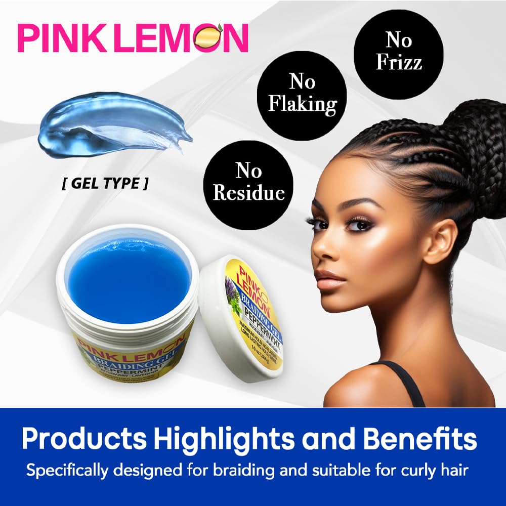 PINK LEMON Braiding Gel Peppermint - Maximum Hold, No Flaking, Long Lasting Hold, High Shine. For Micro, Inter, Dread, Faux, Loc, Twist, Braid, Edge Beauty & Personal Care PINK LEMON