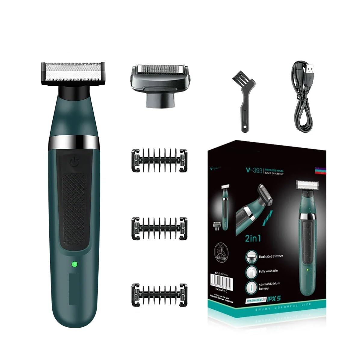 Double Blade Multi-Function Waterproof Shaver, Rechargeable Beard Trimmer, Male Hair Set 393(Black) Beauty and Personal Care EWKYLSEM