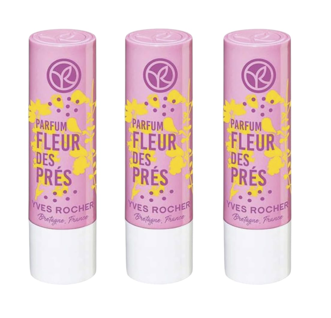 Yves Rocher Lip Balm Meadow Flowers - Nourishing Lip Care Hydrating Balm Flower Scent Long-Lasting Moisture Rich Hydration Set of 3-4.8g/0.17oz Beauty and Personal Care Yves Rocher