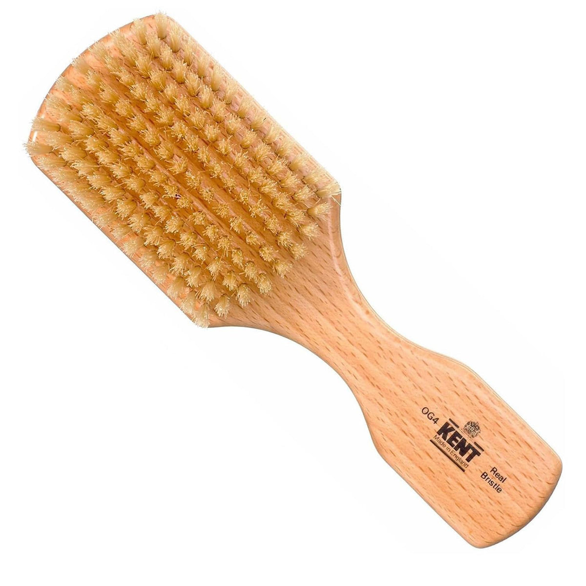 Kent OG4 Rectangular Beachwood Gentlemen's Hair Brush and Facial Brush for Beard Care - Exfoliating Natural Boar Bristle Brush for Mens Grooming, Hair