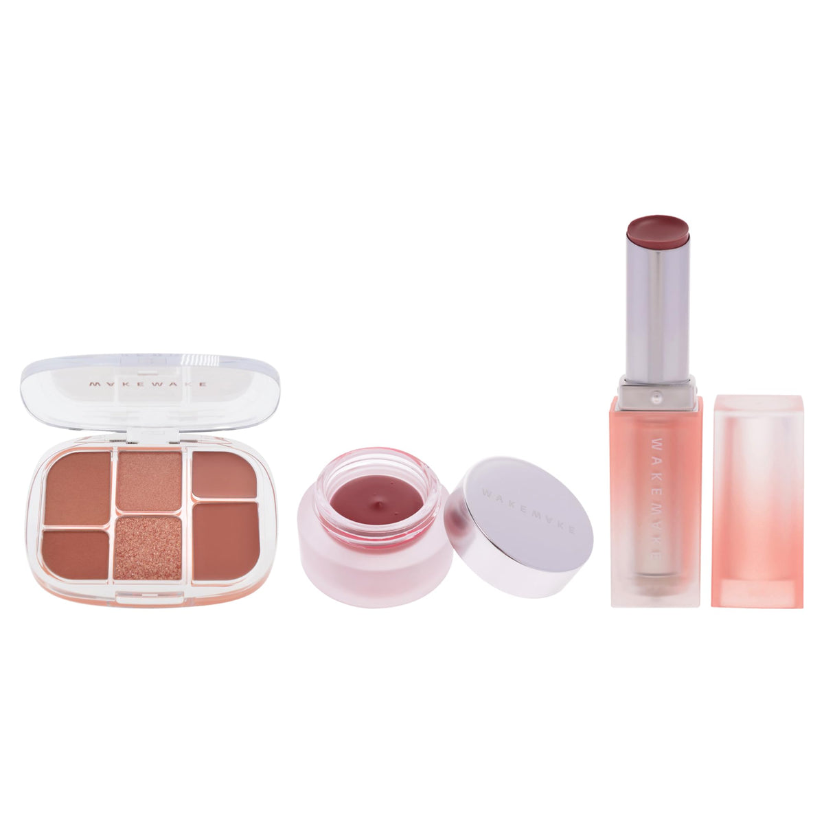 Wakemake Kit by Wakemake for Women - 3 Pc Kit 0.22oz Makeup - 01 Coral Hertz, 0.15oz Makeup - 05 India Rose, 0.12oz Lipstick - 03 Noted