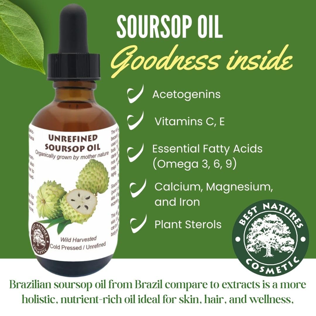 Best Nature's Cosmetics Organic Soursop Oil (Anona Muricata, Graviola, Guanabana) - Unrefined Soursop Oil, 100% Pure, Organic, Cold-Pressed - 2oz Beauty & Personal Care Best Nature's Cosmetics