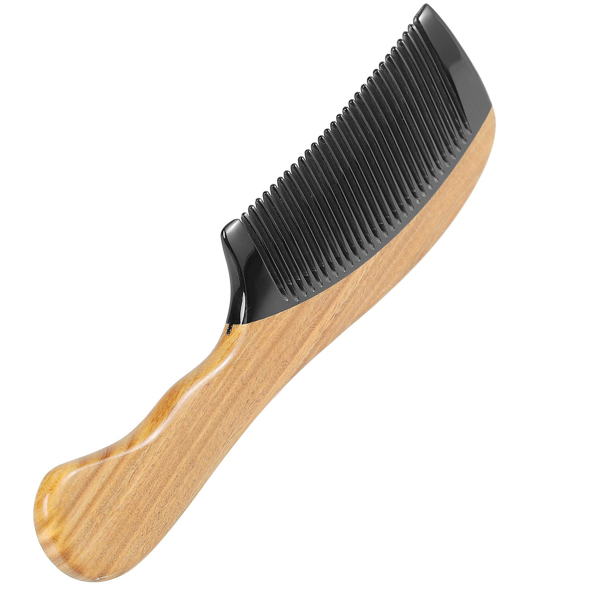 Onedor Natural Green Sandalwood Hair Comb - 100% Handmade Wooden Comb with Buffalo Horn, Fine Tooth, Anti-Static, Relieves Tension, Prevents Tangled