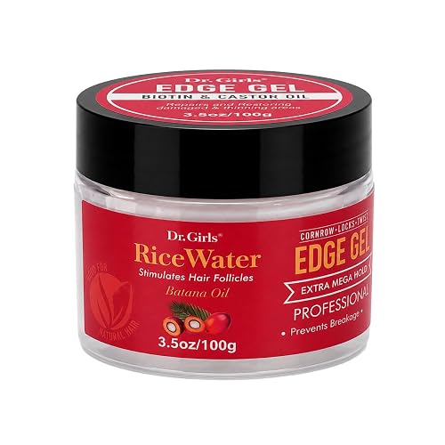 Dr. Girls Rice Water Edge Gel - Extra Mega Hold for Cornrows, Locs & Twists with Biotin, Castor Oil 3.5oz (BATANA OIL) Beauty & Personal Care R&B Collection