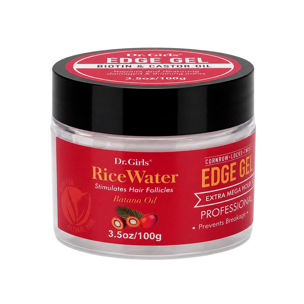 Dr. Girls Rice Water Edge Gel - Extra Mega Hold for Cornrows, Locs & Twists with Biotin, Castor Oil 3.5oz (BATANA OIL) Beauty & Personal Care R&B Collection