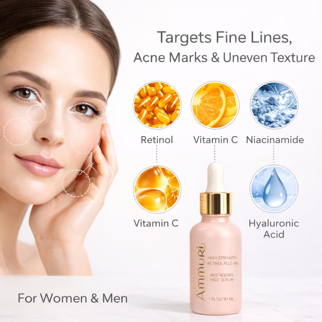 Ammuri (4% Retinol) Retinol Serum High Strength For Face? Anti Aging Formula? Face Serum For Women & Men? Best For Skin care, Face Care, Acne Beauty & Personal Care Ammuri