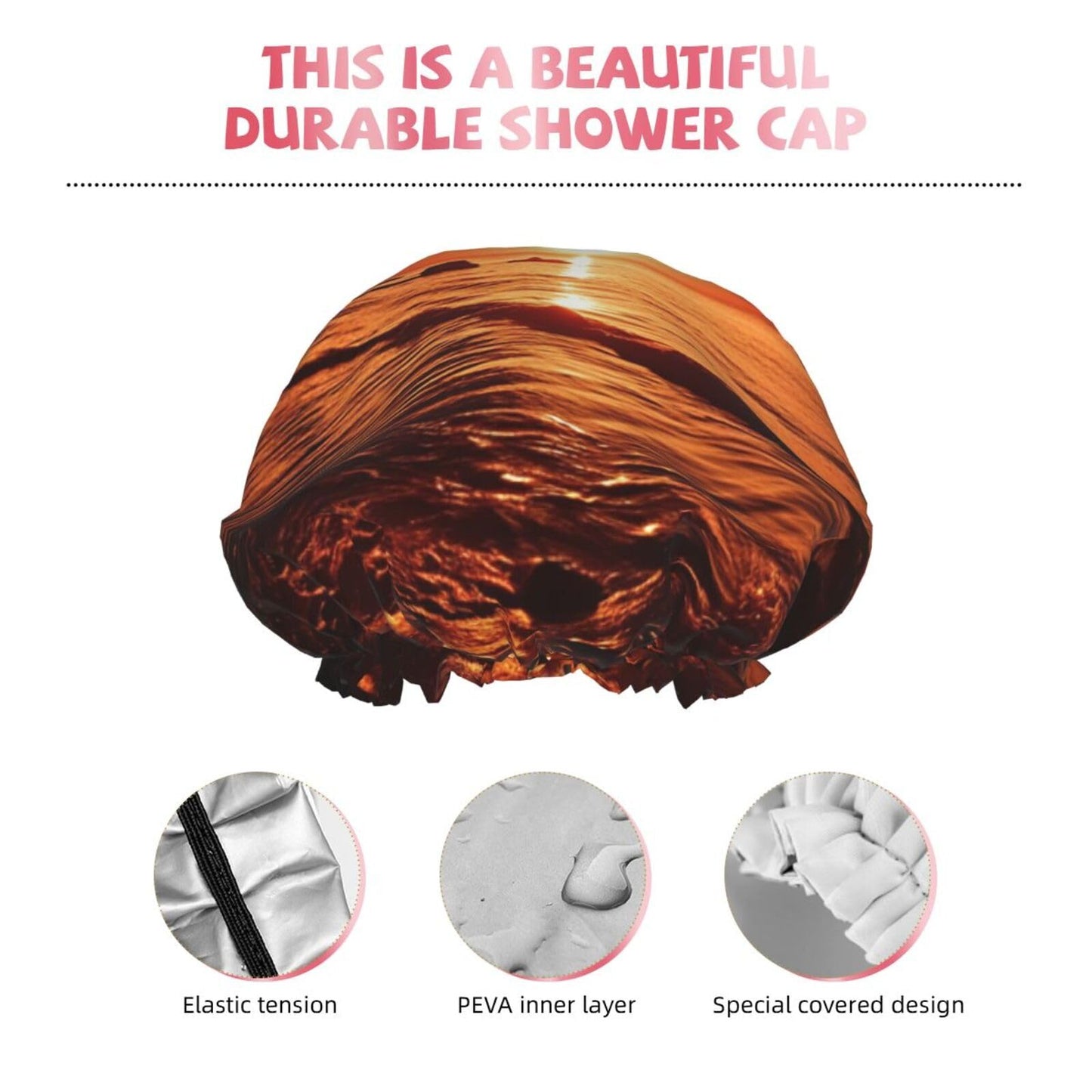 Dusk Tropical Beach Palm Shower Cap For Women Reusable Double Layers Bathing Bath Cap Hair Caps Waterproof Elastic Band Ladies Spa Salon Shower Hat Beauty and Personal Care GDSHJKLW