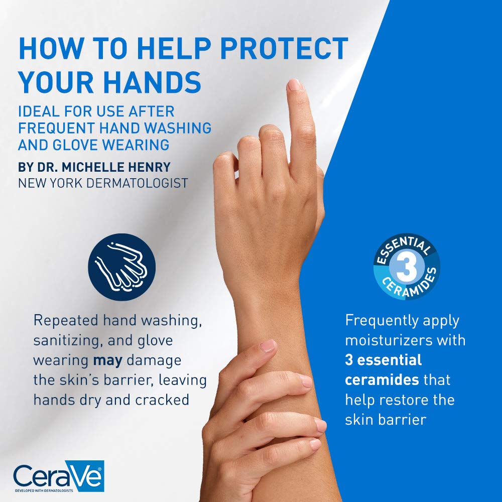 CeraVe Therapeutic Hand Cream for Dry Cracked Hands With Hyaluronic Acid and Niacinamide, Fragrance Free 3 Ounce Beauty and Personal Care CeraVe