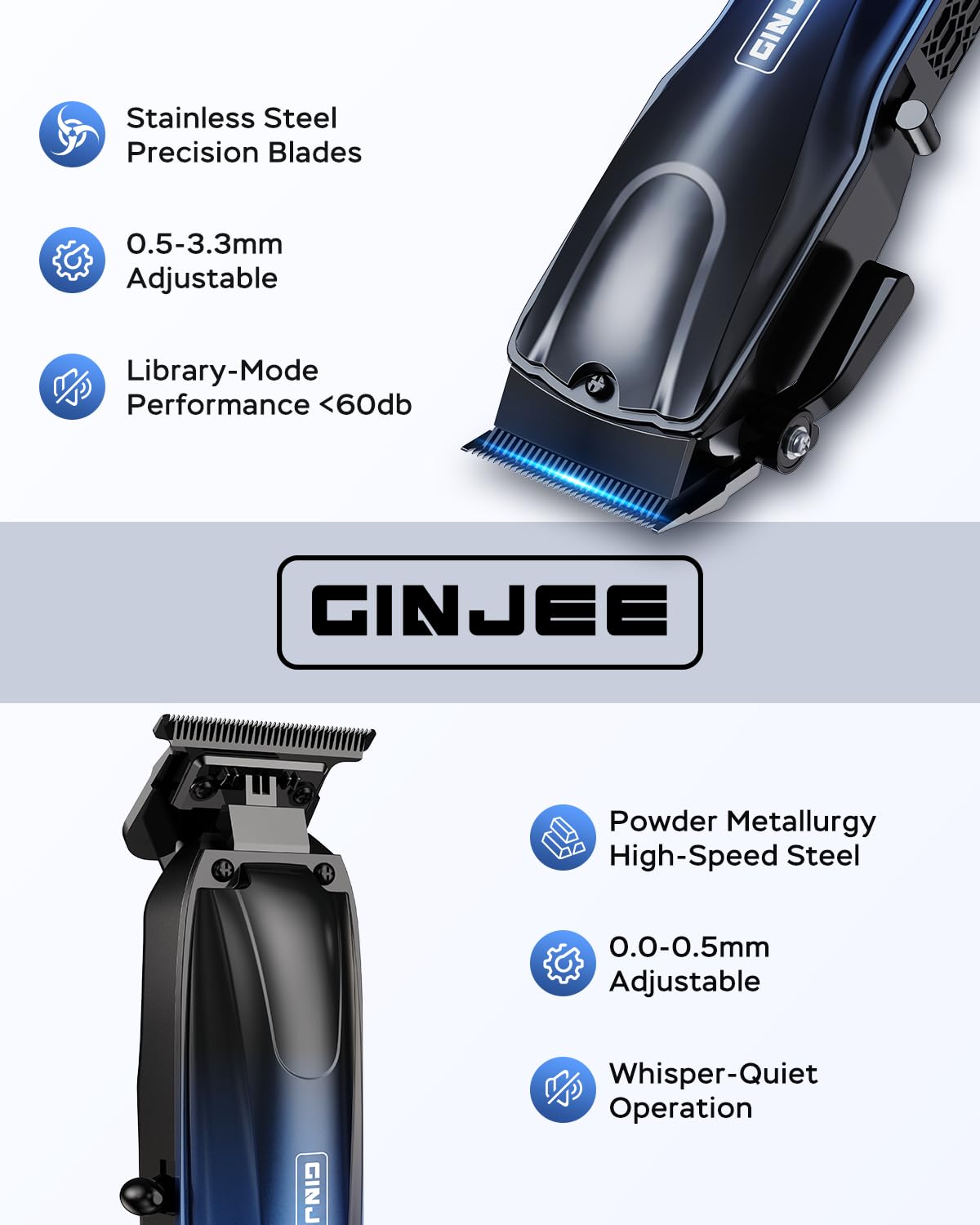 GinJee Professional Hair Clippers for Men Cordless & Corded - Rechargeable Barber Clipper & Trimmer Set with Fade Lever for Home Haircuts, Grooming Beauty and Personal Care GinJee