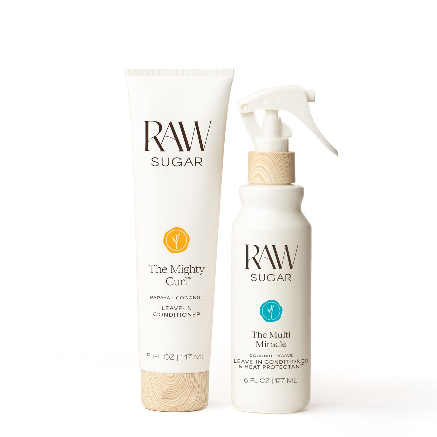 Raw Sugar Leave In Conditioner Duo, The Multi Miracle Hair Mist & The Mighty Curl Cream (2 Products) Heat Protectant, Hydration and Frizz Control Beauty & Personal Care RAW SUGAR