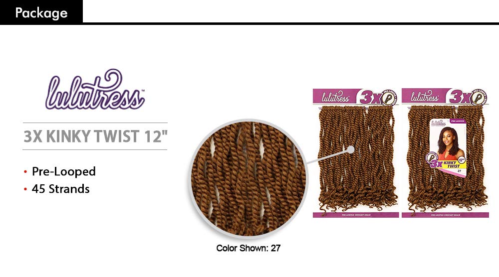 Sensationnel Lulutress Crochet Braiding Hair - 3X Kinky Twist 12 Inch Pre Made Diy Synthetic Locs Twists (1B OFFBLACK)