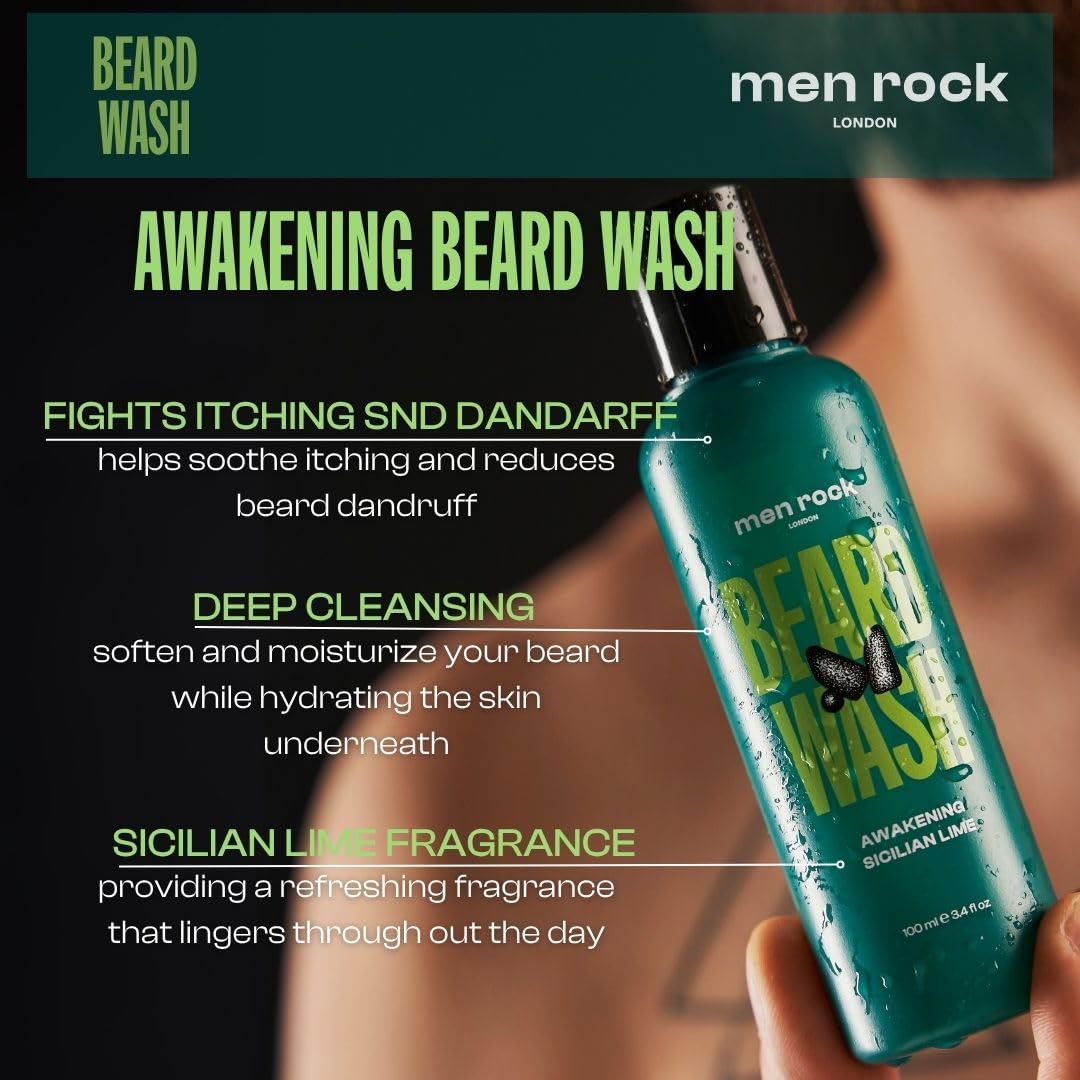 Men Rock Beardy Beloved Awakening Essential Beard Kit - Sicilian Lime - Beard Oil, Balm, and Wash - Mens Face Care - Skincare Products for Men - 3 Pc Beauty and Personal Care Men Rock