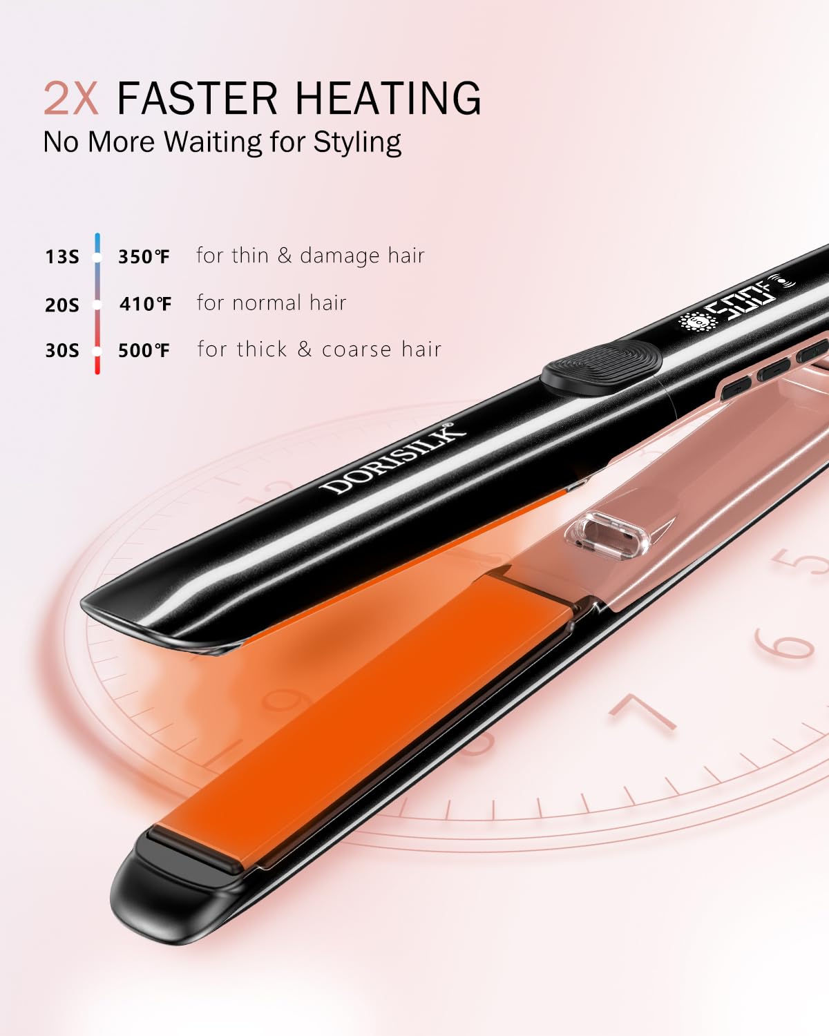DORISILK 500 Degree High Temp Professional Hair Straightener,30s Fast Heating Ceramic Flat Iron ,2 in 1 Hair Straightener and Curler,Plasma Flat Iron Beauty and Personal Care DORISILK