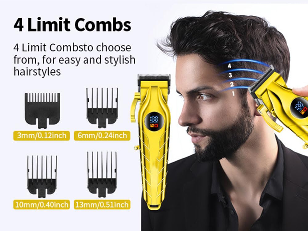 Professional Hair Clippers for Men, Electric Beard Trimmer with Digital Display, 4 Limit Combs, Cordless Cutting Machine for Home Barber Salon Use Beauty and Personal Care QDKVTNDJZ