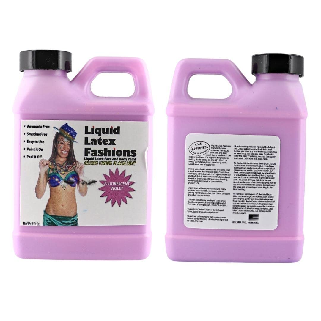 Fluorescent Violet 8 Oz - Liquid Latex Face and Body Paint, Black Light UV Reactive GLOW, Ammonia Free, Perfect for Halloween Costume, Cosplay Beauty & Personal Care Liquid Latex Fashions