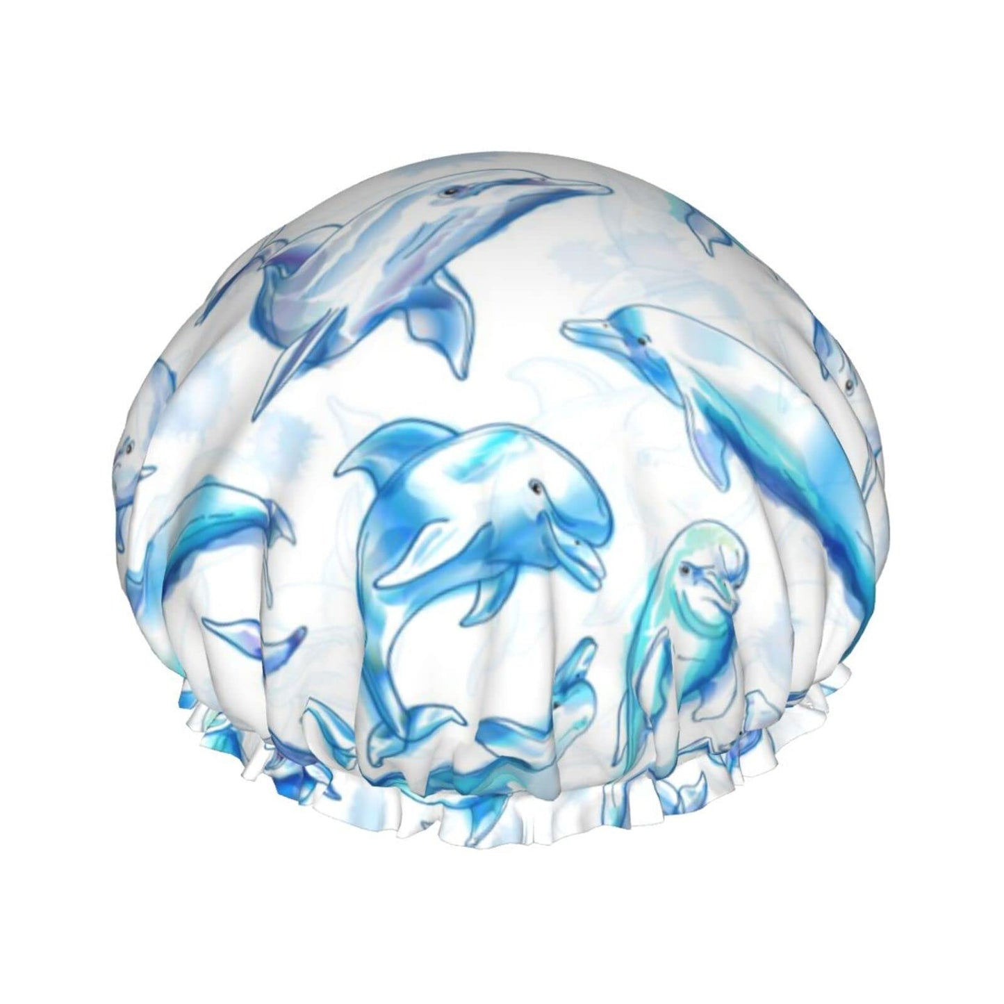 Dolphin Shower Cap Reusable Bath Hair Cap Double Layer Waterproof Bathing Shower Hat for Ladies, Men, Kids, Spa or Salon Beauty and Personal Care BONDIJ