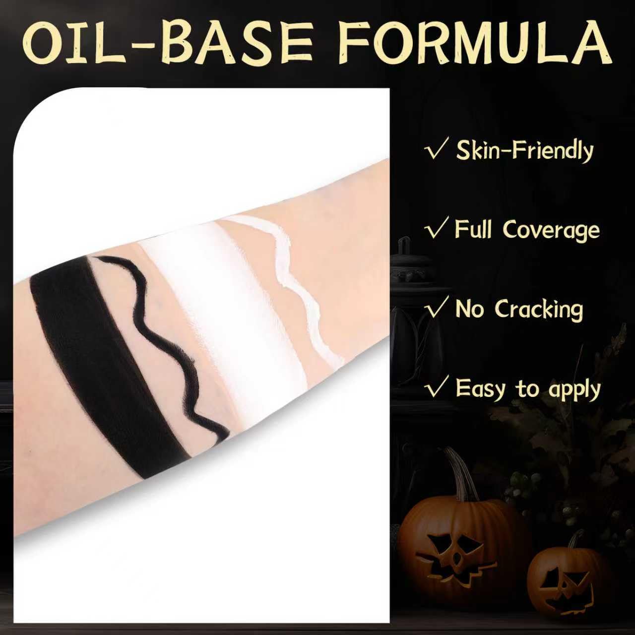 Halloween White Black Oil Face Body Paint Set, Halloween Skeleton Makeup Kit with 2 Brushes, Professional Black White Face Body Painting Kit Beauty & Personal Care VPCRT6