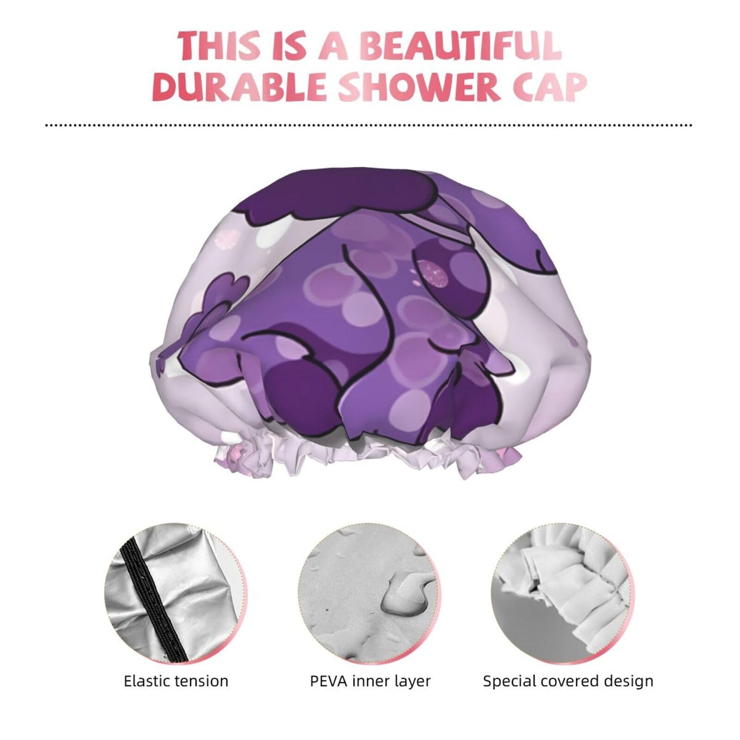 purple Poodle Polka Dot Shower Cap for Women Men Large Reusable Shower Bonnet Double-Layer Waterproof Bath Caps Elastic Band Hair Hat for All Beauty and Personal Care BWLHJKE