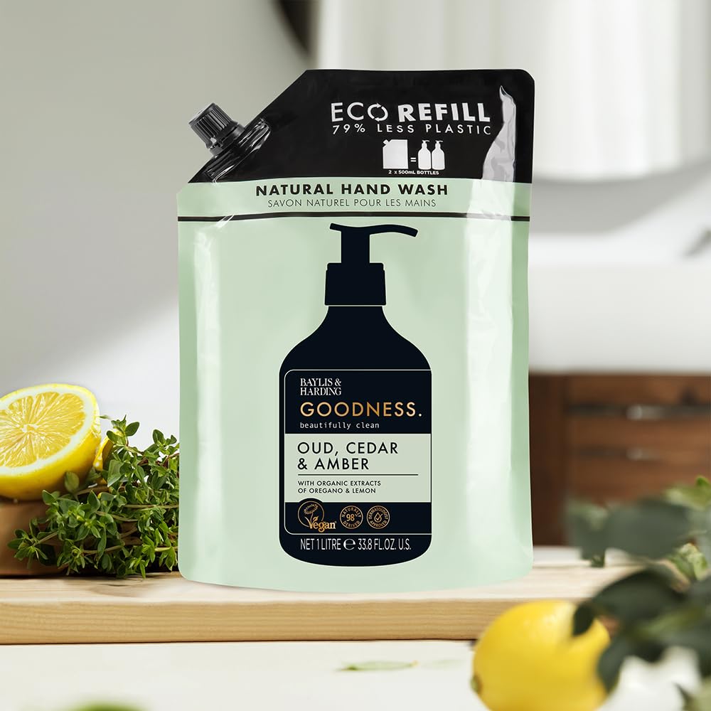 Baylis & Harding Liquid Hand Soap Refills, Goodness, Oud Cedar & Amber, 1 Liter Beauty & Personal Care Baylis & Harding
