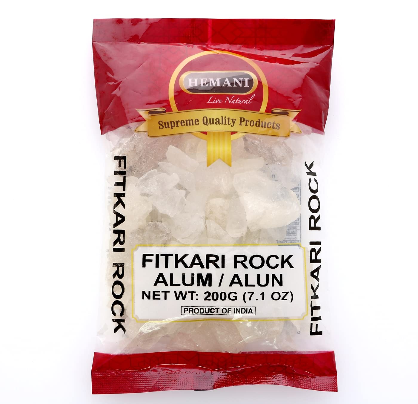 HEMANI White Alum Crystal Rock / Potassium / Phitkari I 100% Fitkari - Natural Piedra de Alumbre Alum Stone - 200g (7.05 oz) - Used for Cooking Beauty and Personal Care Hemani