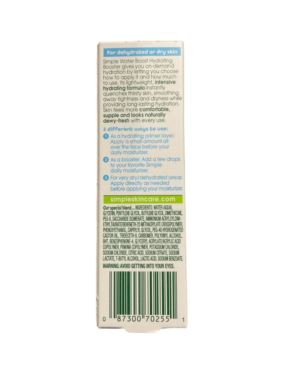 Simple Water Boost Hydrating Booster, Dry Sensitive Skin, 0.85 fl oz (Pack of 2) Beauty & Personal Care Simple