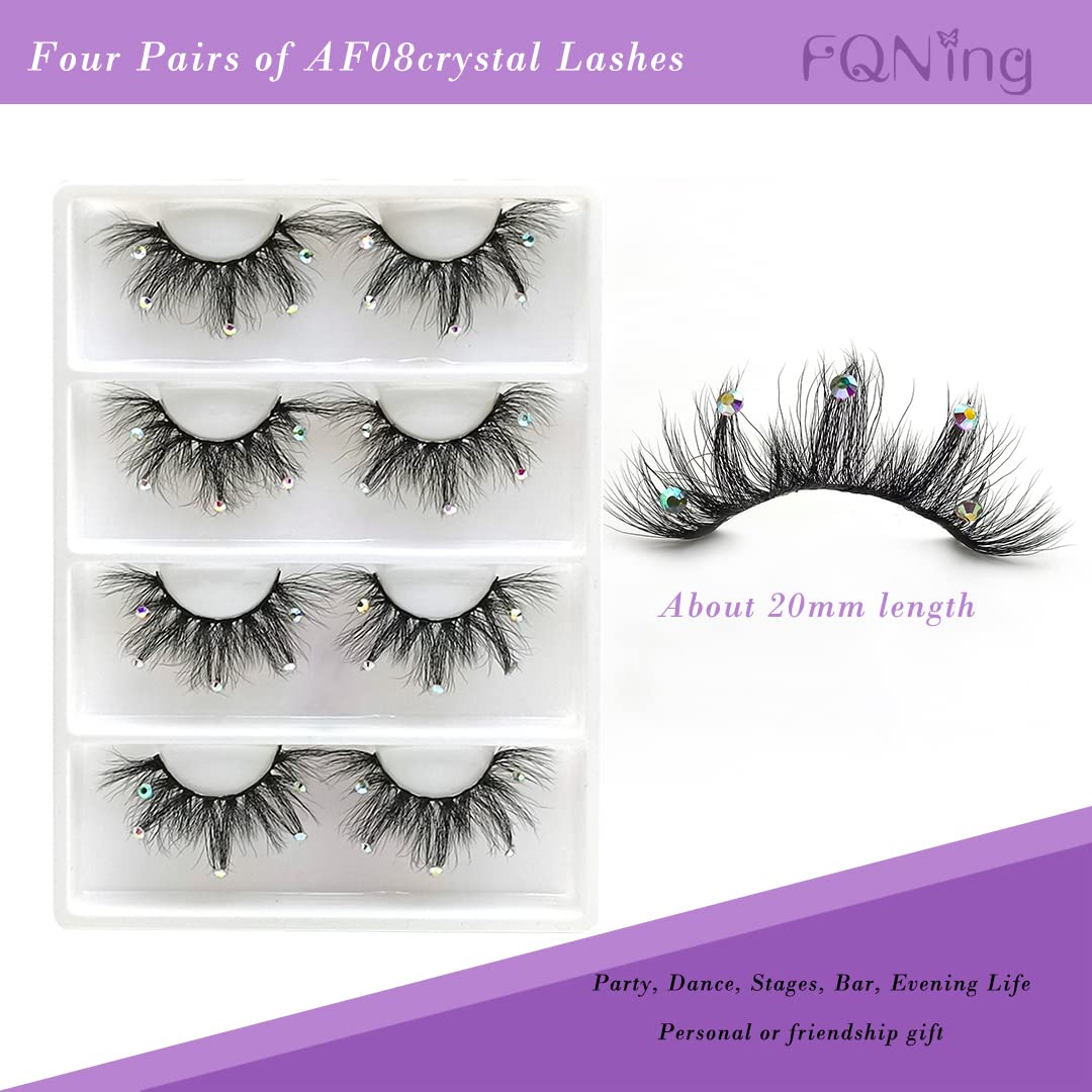 FQNing Mink Lashes with Glitter Rhinestones Cute Popular Eyelashes Sparkle Dramatic Style 4 Pairs (AF08crystal) Beauty & Personal Care FQNing