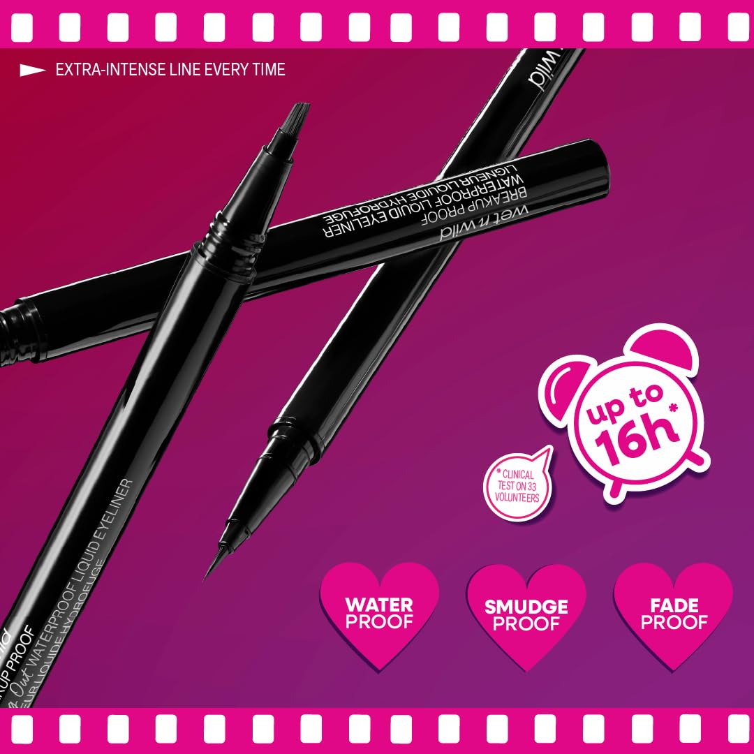 wet n wild Mega Last Breakup Proof Liquid Eyeliner - Ultra-Fine Brush, Waterproof, 16-Hour Long-Lasting Wear- Cruelty-Free & Vegan - Black Beauty & Personal Care wet n wild