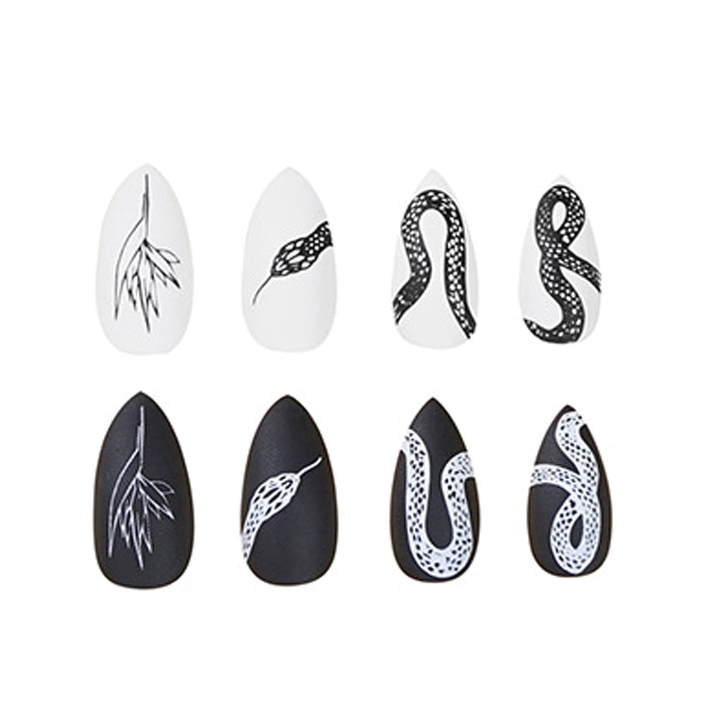 MISUD Press on Nails - Medium Stiletto Glue on Nails with Goth Snake, Acrylic Gothic Black White Design 24 pcs Beauty & Personal Care MISUD